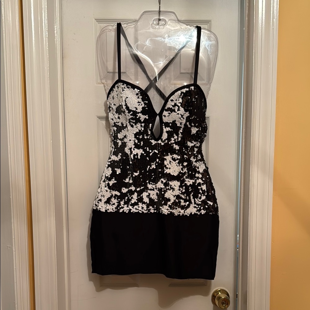 Black and White Sequin Mini Dress